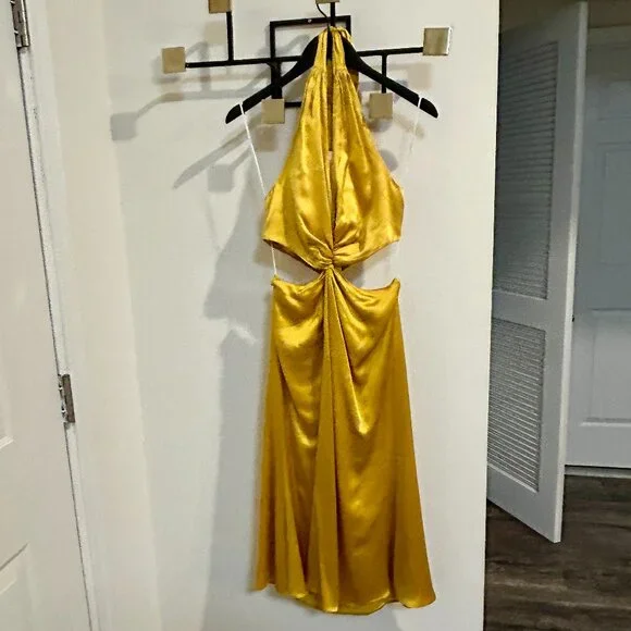 Reformation Golden Yellow Halter Twist Midi Dress - Picture 3 of 6